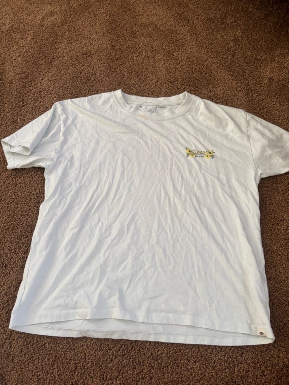 Rip Curl White Short Sleeve Crewneck Tee with Yellow Floral Accent